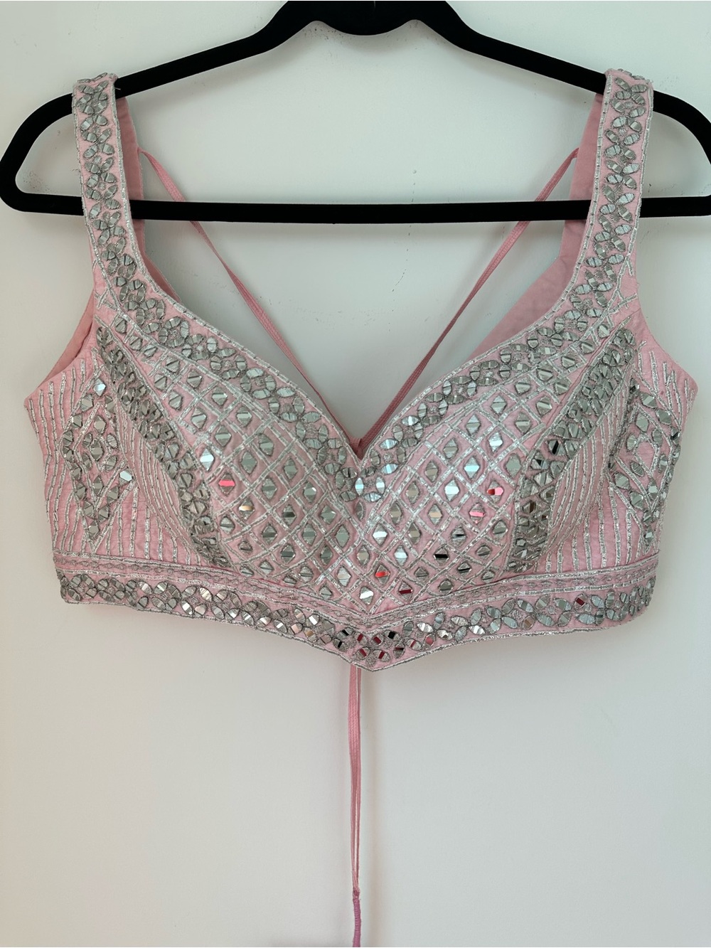 Angad Singh Designer Embellished Pink Mirrorwork Cut Out Blouse